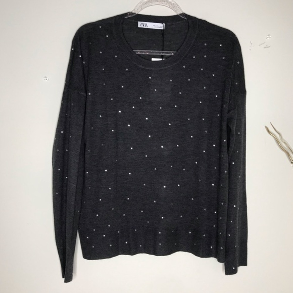 Zara light weight dark gray studded sweater